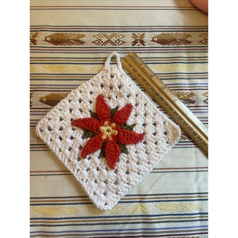 Homemade Crochet Pot Holder‎ Yellow Olive And Red Colors